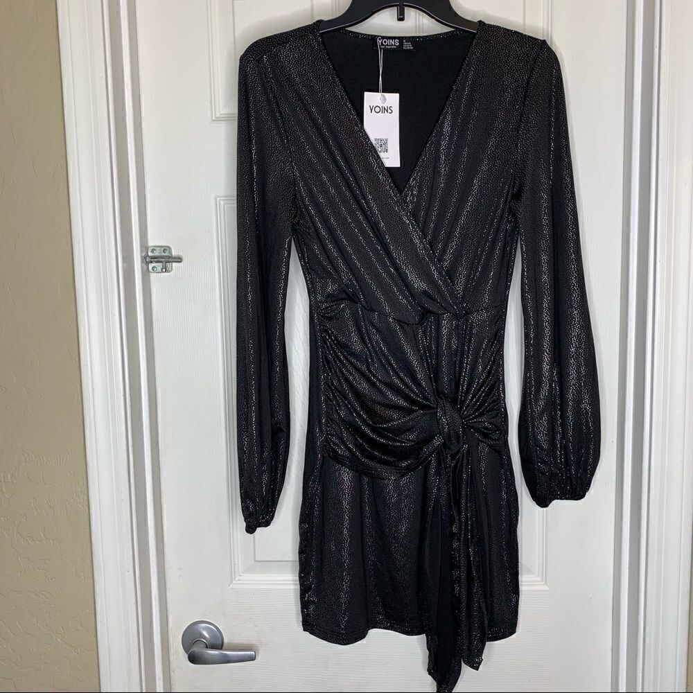 YOINS Black Metallic Wrap Dress Size Small
